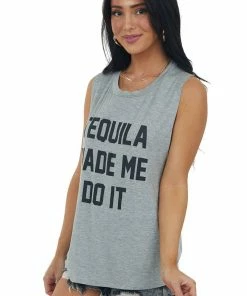 Rock Rose Tops Heather Grey 'Tequila Made Me Do It' Tank Top 11 Rock Rose Tops Heather Grey 'Tequila Made Me Do It' Tank Top