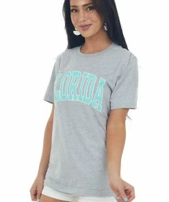 Blume+Co Heather Grey 'Florida' Graphic Tee Shirt Tops