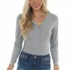 Dress Forum Heather Grey Knit Long Sleeve Bodysuit With Button Details Tops