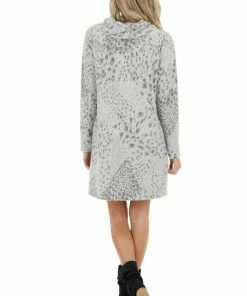 First Love Heather Grey Leopard Print Cowl Neck Dress With Pockets 24 First Love Heather Grey Leopard Print Cowl Neck Dress With Pockets