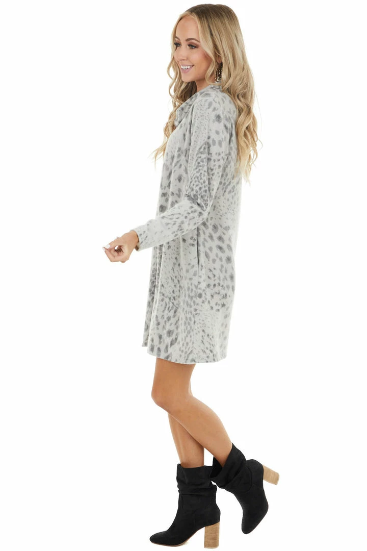 First Love Heather Grey Leopard Print Cowl Neck Dress With Pockets 8 First Love Heather Grey Leopard Print Cowl Neck Dress With Pockets
