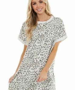Jodifl Heather Grey Leopard Print Short Sleeve Knit Dress