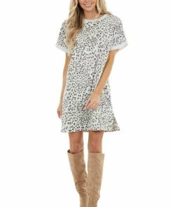 Jodifl Heather Grey Leopard Print Short Sleeve Knit Dress 22 Jodifl Heather Grey Leopard Print Short Sleeve Knit Dress