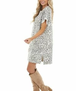 Jodifl Heather Grey Leopard Print Short Sleeve Knit Dress 23 Jodifl Heather Grey Leopard Print Short Sleeve Knit Dress