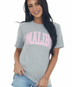 Blume+Co Tops Heather Grey 'Malibu' Graphic Tee Shirt