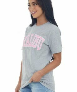 Blume+Co Tops Heather Grey 'Malibu' Graphic Tee Shirt