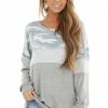 Vanilla Bay Tops Heather Grey Multiprint Long Sleeve Knit Top With Wide Neck
