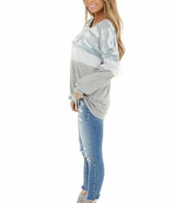 Vanilla Bay Tops Heather Grey Multiprint Long Sleeve Knit Top With Wide Neck 23 Vanilla Bay Tops Heather Grey Multiprint Long Sleeve Knit Top With Wide Neck