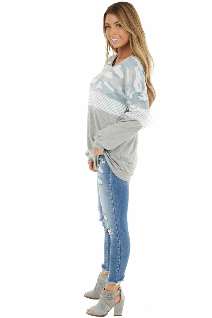 Vanilla Bay Tops Heather Grey Multiprint Long Sleeve Knit Top With Wide Neck 8 Vanilla Bay Tops Heather Grey Multiprint Long Sleeve Knit Top With Wide Neck