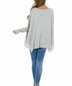 Kye Mi Heather Grey Oversized Thermal Knit Long Sleeve Top