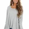 Kye Mi Heather Grey Oversized Thermal Knit Long Sleeve Top