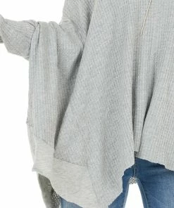 Kye Mi Heather Grey Oversized Thermal Knit Long Sleeve Top