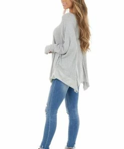 Kye Mi Heather Grey Oversized Thermal Knit Long Sleeve Top