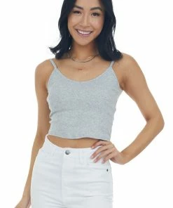 Trend Notes Heather Grey Padded Cropped V Neck Knit Cami
