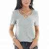 Lime 'N' Chili Heather Grey Ribbed Knit Top With Geometric Neckline