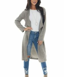 Cozy Co. Heather Grey Ribbed Knit Tunic Cardigan