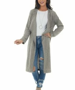 Cozy Co. Heather Grey Ribbed Knit Tunic Cardigan