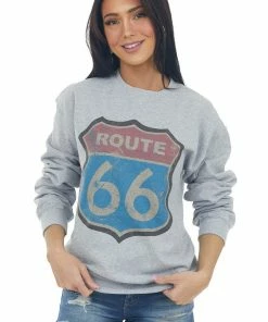 Blume+Co Tops Heather Grey 'Route 66' Graphic Sweatshirt