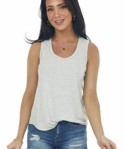 143 Story Heather Grey Scoop Neck Stretchy Knit Tank Top