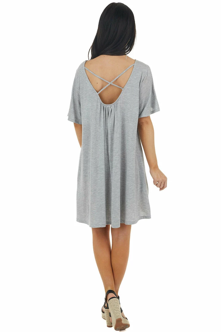 Lush Clothing Heather Grey Short Dress With Criss Cross Back Detail 9 Lush Clothing Heather Grey Short Dress With Criss Cross Back Detail