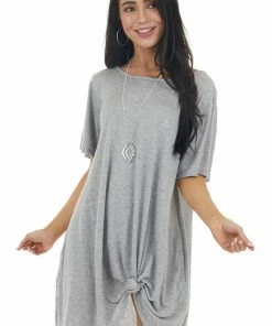 Lush Clothing Heather Grey Short Dress With Criss Cross Back Detail