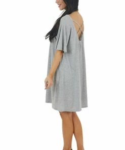 Lush Clothing Heather Grey Short Dress With Criss Cross Back Detail 23 Lush Clothing Heather Grey Short Dress With Criss Cross Back Detail