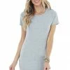 Entro Heather Grey Short Sleeve Mini Dress With Textured Stripes Dresses