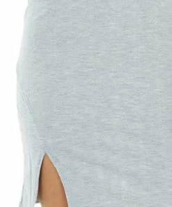 Entro Heather Grey Short Sleeve Mini Dress With Textured Stripes Dresses