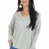 12PM Heather Grey Variegated Ribbed Knit Long Sleeve V Neck Top Tops 1 12PM Heather Grey Variegated Ribbed Knit Long Sleeve V Neck Top Tops