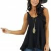 ANGIE Heathered Black Knit Tank Top With Ruffle And Lace Details