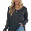 Umgee Heathered Black Knit Top With Ribbed Knit Details