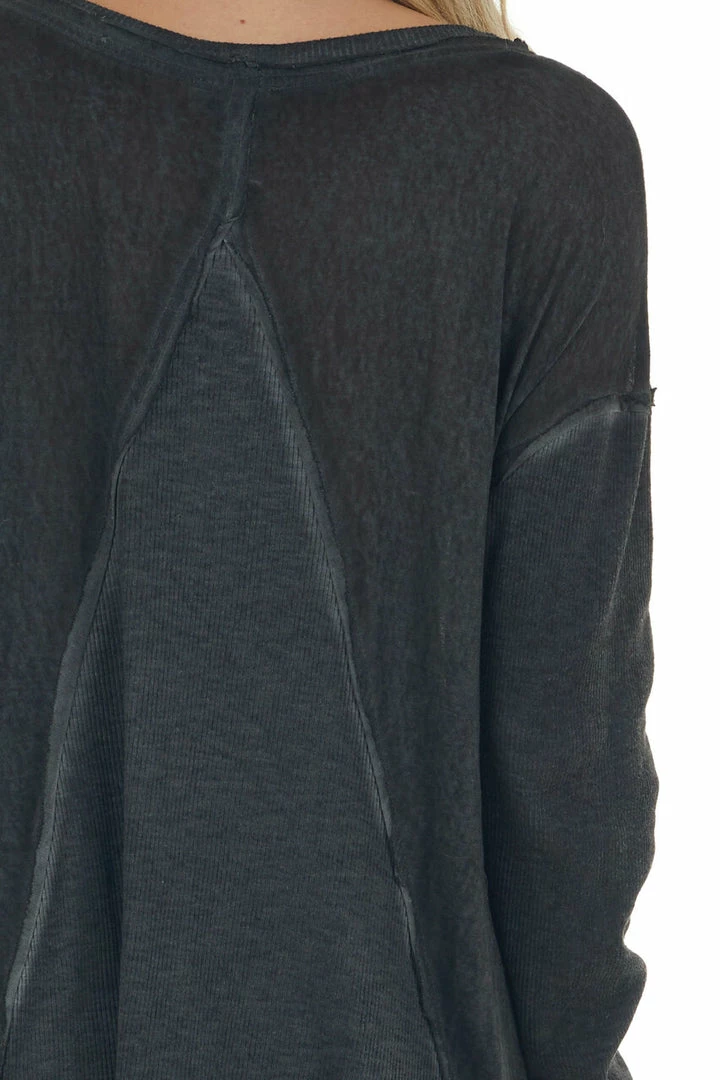 Umgee Heathered Black Knit Top With Ribbed Knit Details 10 Umgee Heathered Black Knit Top With Ribbed Knit Details