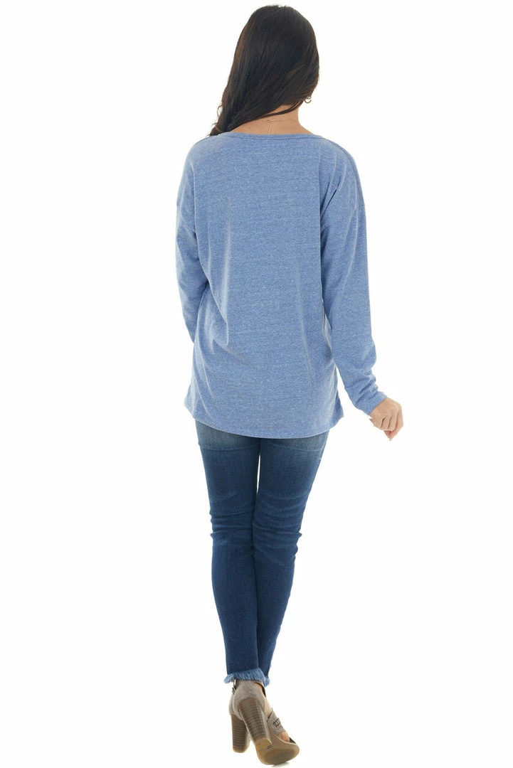 BiBi Tops Heathered Blue Notch Neck Chest Pocket Top 9 BiBi Tops Heathered Blue Notch Neck Chest Pocket Top