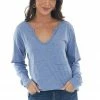 BiBi Tops Heathered Blue Notch Neck Chest Pocket Top