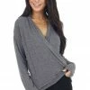 Cherish Tops Heathered Charcoal Wrapped Surplice Long Sleeve Knit Top