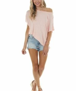 Trend Notes Heathered Coral Cut Out Back Knit Top With Ruching Detail