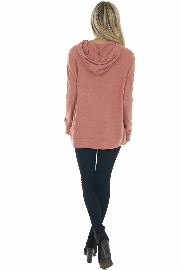 ANGIE Heathered Coral Kangaroo Pouch Knit Hoodie 8 ANGIE Heathered Coral Kangaroo Pouch Knit Hoodie