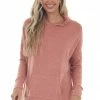 ANGIE Heathered Coral Kangaroo Pouch Knit Hoodie