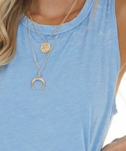 Peach Love Heathered Cornflower Stretchy Knit Tank Top With Raw Hemline Tops