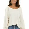 Umgee Heathered Cream Knit Top With Contrast Knit Bubble Sleeves 1 Umgee Heathered Cream Knit Top With Contrast Knit Bubble Sleeves