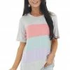143 Story Heathered Dove Colorblock Knit Top With Short Sleeves Tops