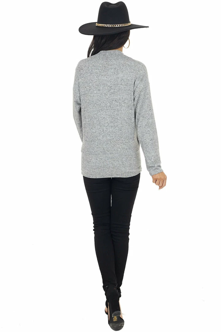 Cherish Heathered Dove Wrapped Surplice Long Sleeve Knit Top 8 Cherish Heathered Dove Wrapped Surplice Long Sleeve Knit Top