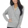 Cherish Heathered Dove Wrapped Surplice Long Sleeve Knit Top
