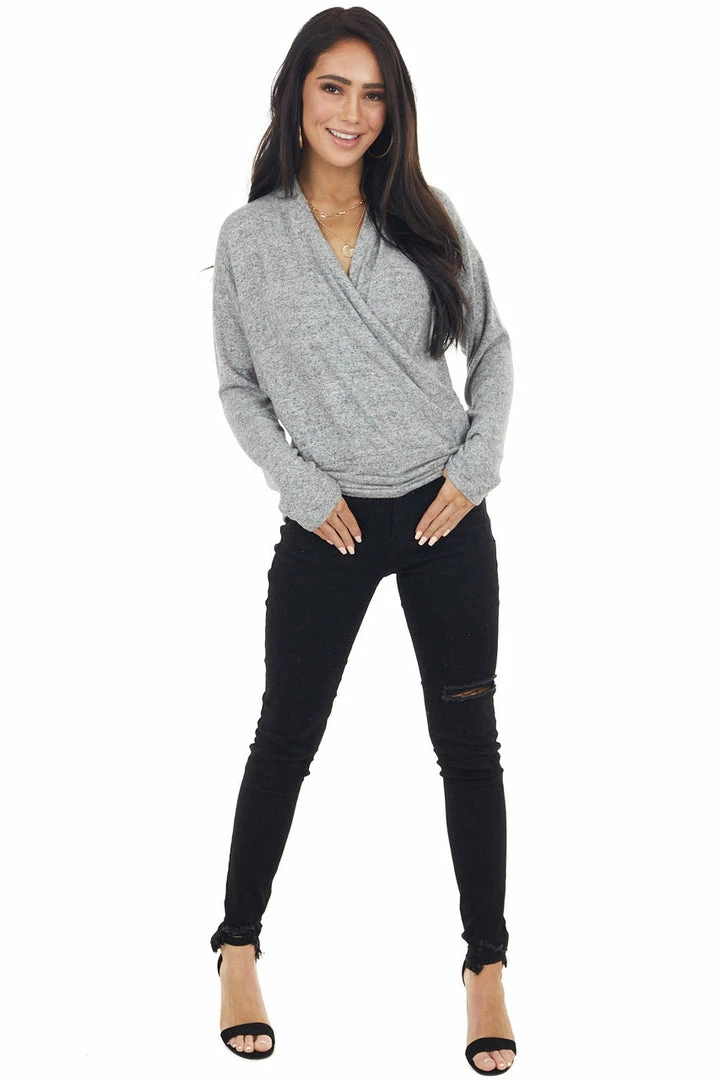 Cherish Heathered Dove Wrapped Surplice Long Sleeve Knit Top 5 Cherish Heathered Dove Wrapped Surplice Long Sleeve Knit Top