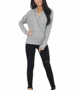 Cherish Heathered Dove Wrapped Surplice Long Sleeve Knit Top 17 Cherish Heathered Dove Wrapped Surplice Long Sleeve Knit Top