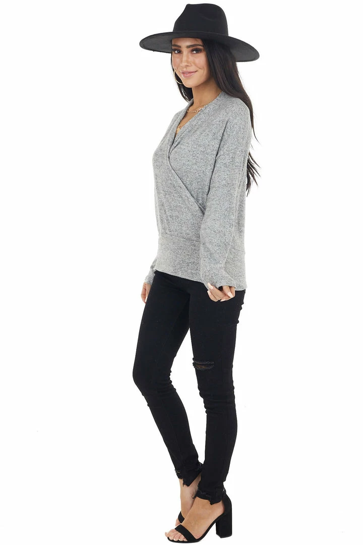 Cherish Heathered Dove Wrapped Surplice Long Sleeve Knit Top 7 Cherish Heathered Dove Wrapped Surplice Long Sleeve Knit Top