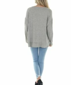 Jodifl Tops Heathered Grey Soft Long Sleeve Curved Hem Top