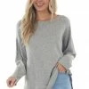 Jodifl Tops Heathered Grey Soft Long Sleeve Curved Hem Top