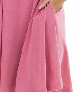 Ces Femme Heathered Hibiscus Short Swing Dress With Raw Edge Details