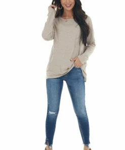 143 Story Tops Heathered Latte Criss Cross Back Cut Out Top